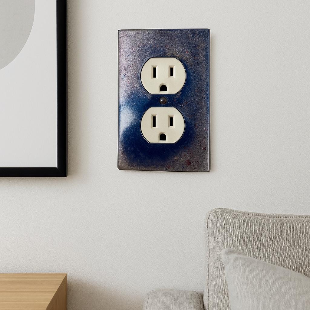 Galaxy-Inspired Handmade Resin Outlet Cover – Blue Sparkle Wall Plate for Standard Duplex Outlets