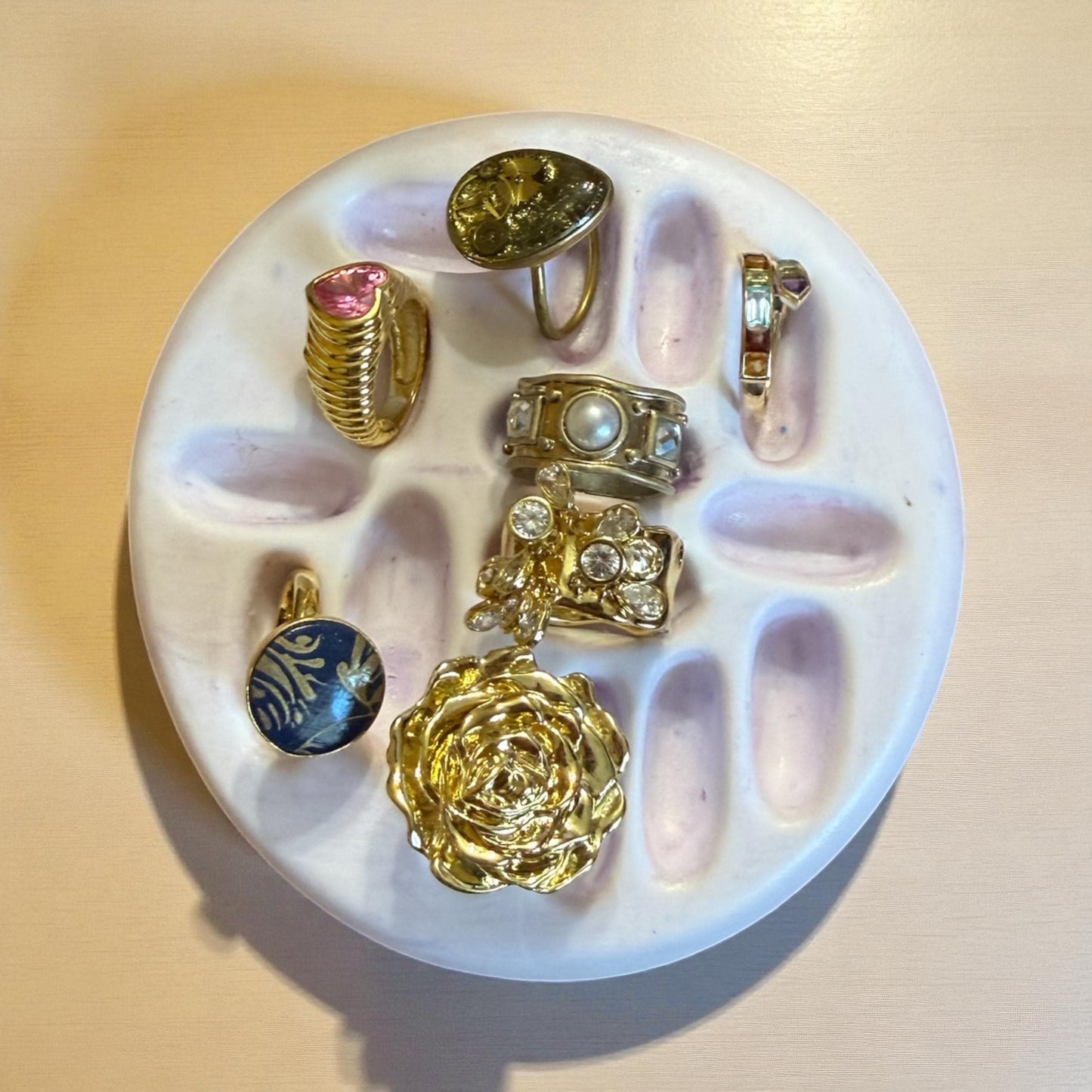 Flat Ceramic Ring Holder: Handmade Glazed Jewelry Tray for Dresser or Vanity