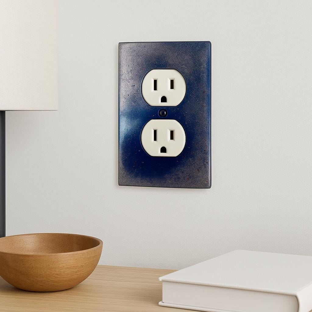 Galaxy-Inspired Handmade Resin Outlet Cover – Blue Sparkle Wall Plate for Standard Duplex Outlets