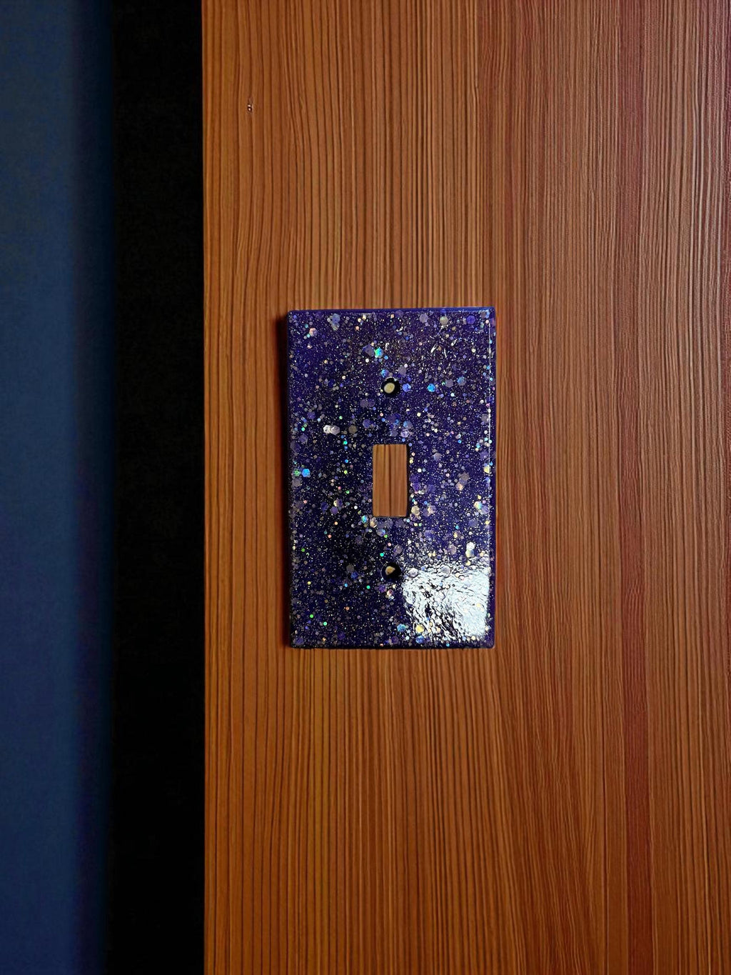 Purple Glitter Light Switch Cover – Handmade Resin Switch Plate – Sparkly Wall Decor for Bedroom, Dorm, or Office