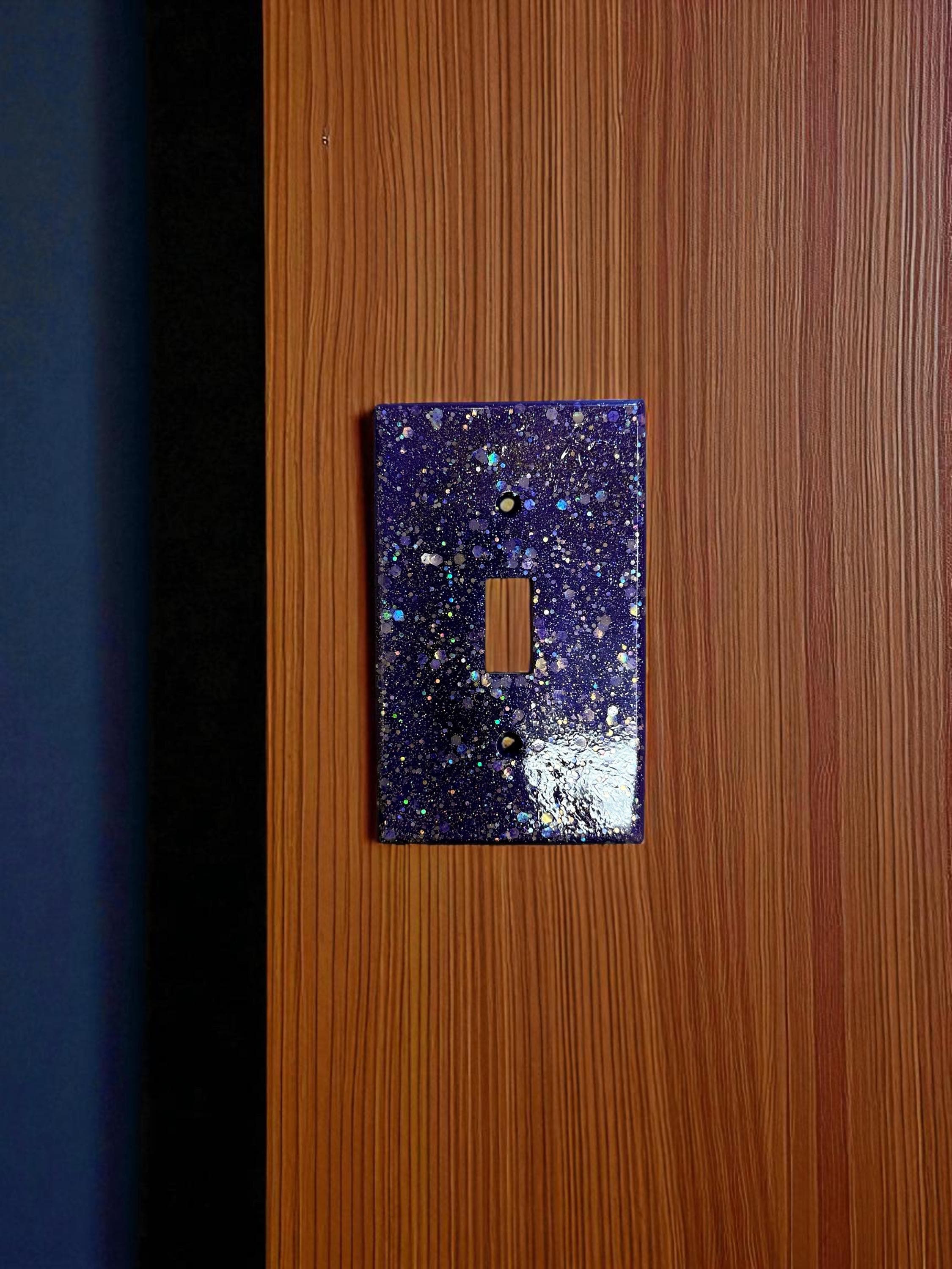 Purple Glitter Light Switch Cover – Handmade Resin Switch Plate – Sparkly Wall Decor for Bedroom, Dorm, or Office
