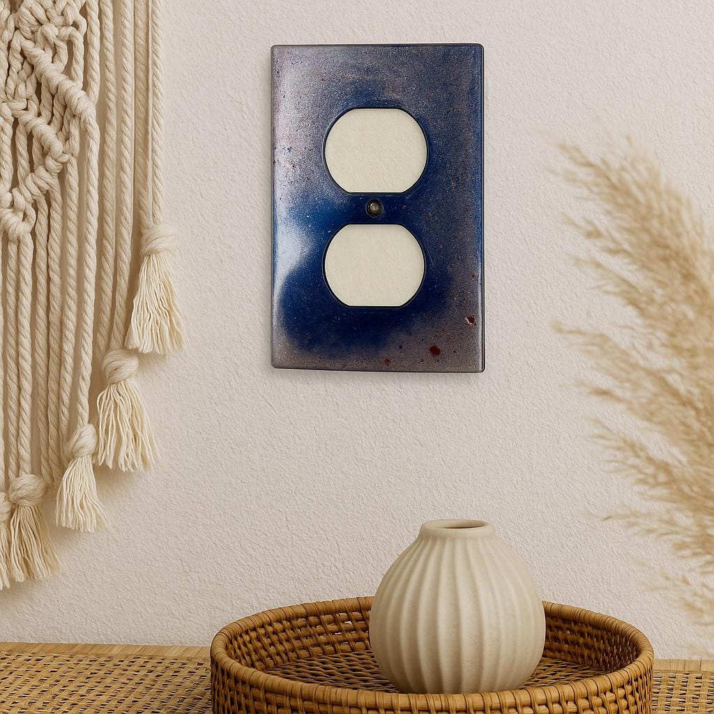 Galaxy-Inspired Handmade Resin Outlet Cover – Blue Sparkle Wall Plate for Standard Duplex Outlets