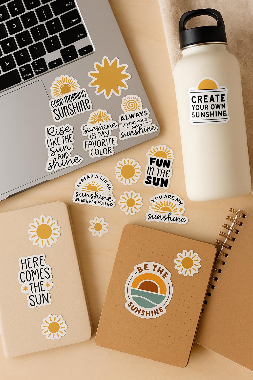 Sunshine Stickers | Retro Sun Sticker Pack | Positive Affirmation Stickers | Waterproof Vinyl Stickers for Laptop, Journal, Scrapbook, Gift