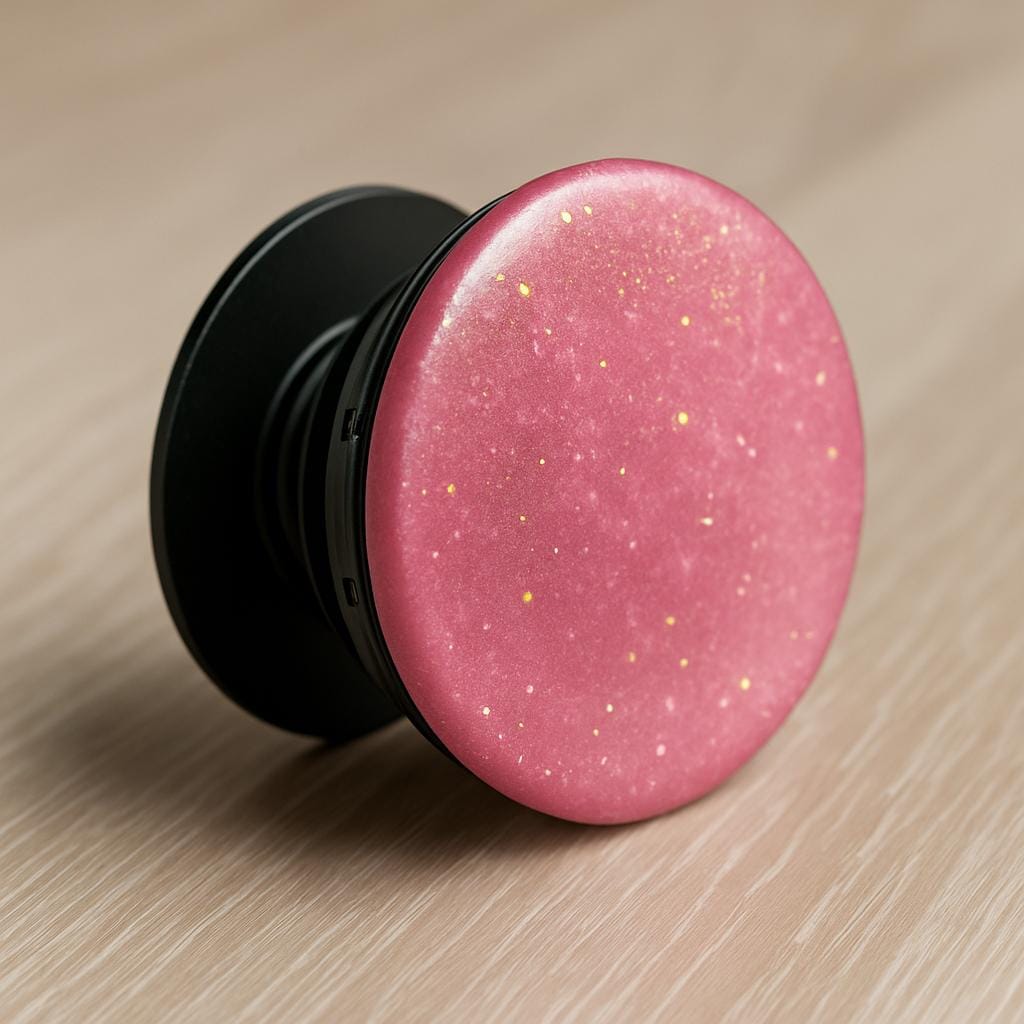 Glitter Pink Resin Phone Grip | Handmade Collapsible Grip & Stand | Shimmery Phone Accessory