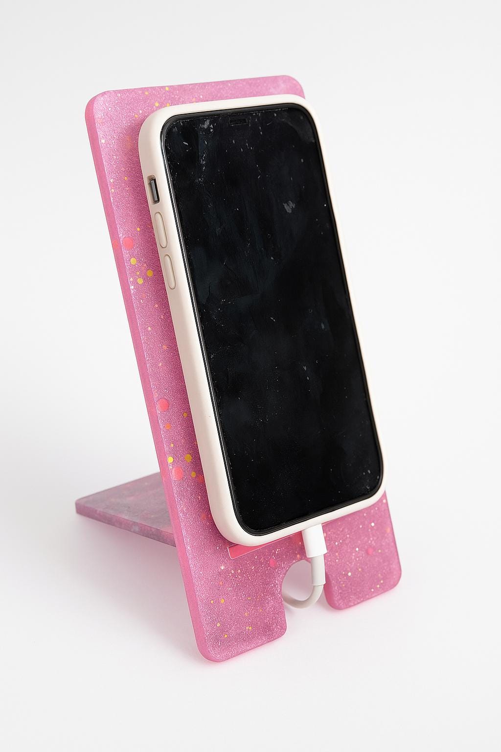 Glitter Resin Phone Stand – Handmade, Aesthetic Desk Accessory