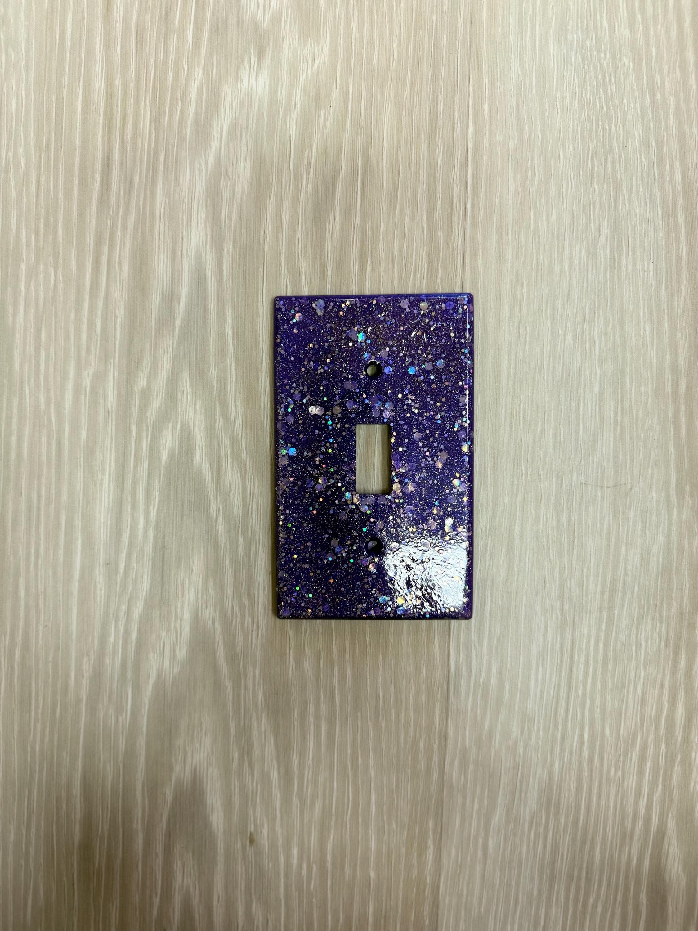 Purple Glitter Light Switch Cover – Handmade Resin Switch Plate – Sparkly Wall Decor for Bedroom, Dorm, or Office