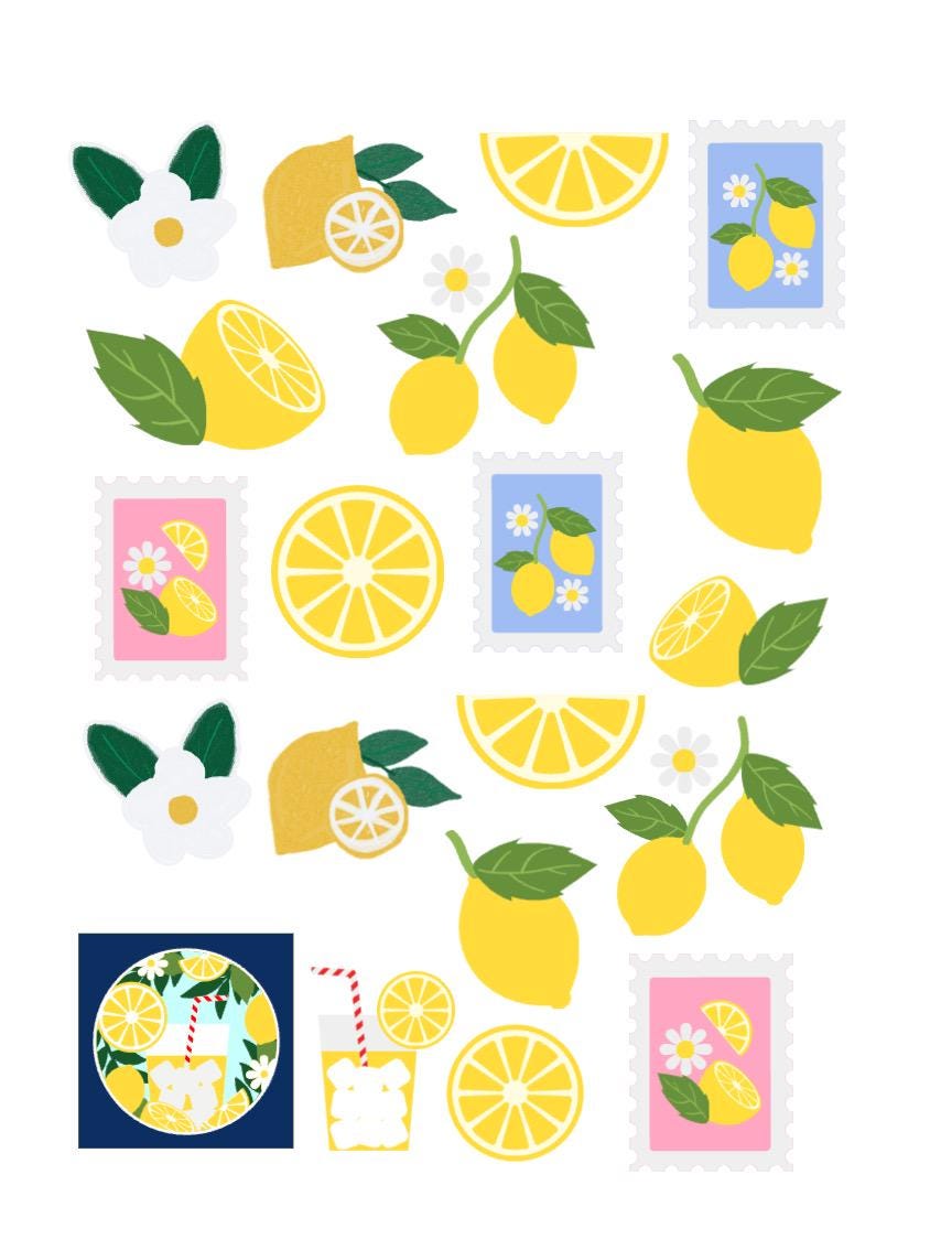 Lemon-Themed Sticker Sheet | Summer Citrus Stickers | Daisy Lemon Planner Stickers | Cute Vinyl Decals | Bright Yellow Fruit Sticker Set