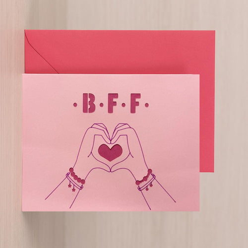 BFF Greeting Card – Cute Pink Best Friend Card with Heart Hands | Friendship Card, Just Because, Thinking of You, Galentine’s Day Gift