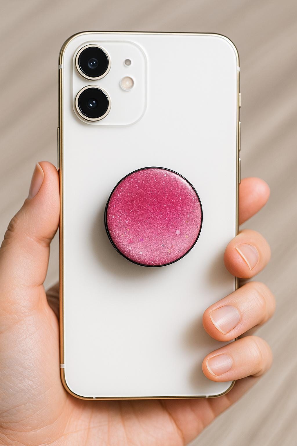Glitter Pink Resin Phone Grip | Handmade Collapsible Grip & Stand | Shimmery Phone Accessory