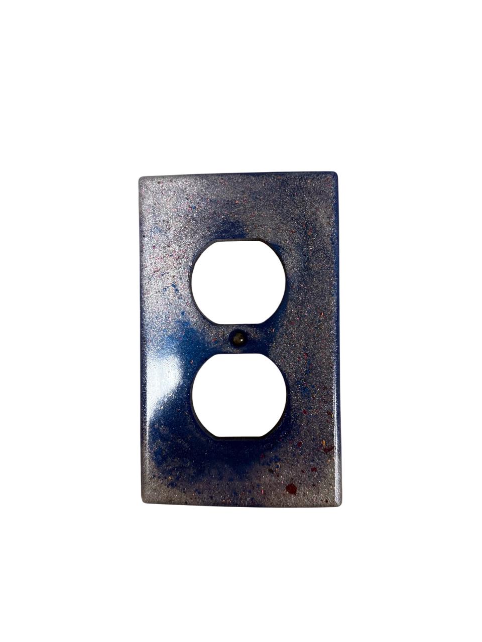 Galaxy-Inspired Handmade Resin Outlet Cover – Blue Sparkle Wall Plate for Standard Duplex Outlets