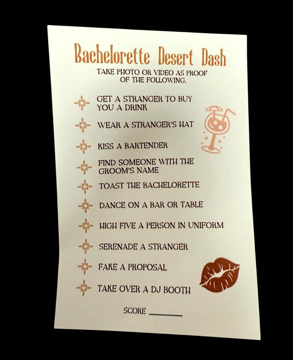 Bachelorette Desert Dash Game | Fun Girls' Night Out Game | Bachelorette Party Activity Card