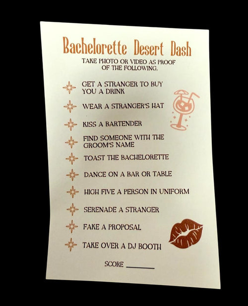 Bachelorette Desert Dash Game | Fun Girls' Night Out Game | Bachelorette Party Activity Card