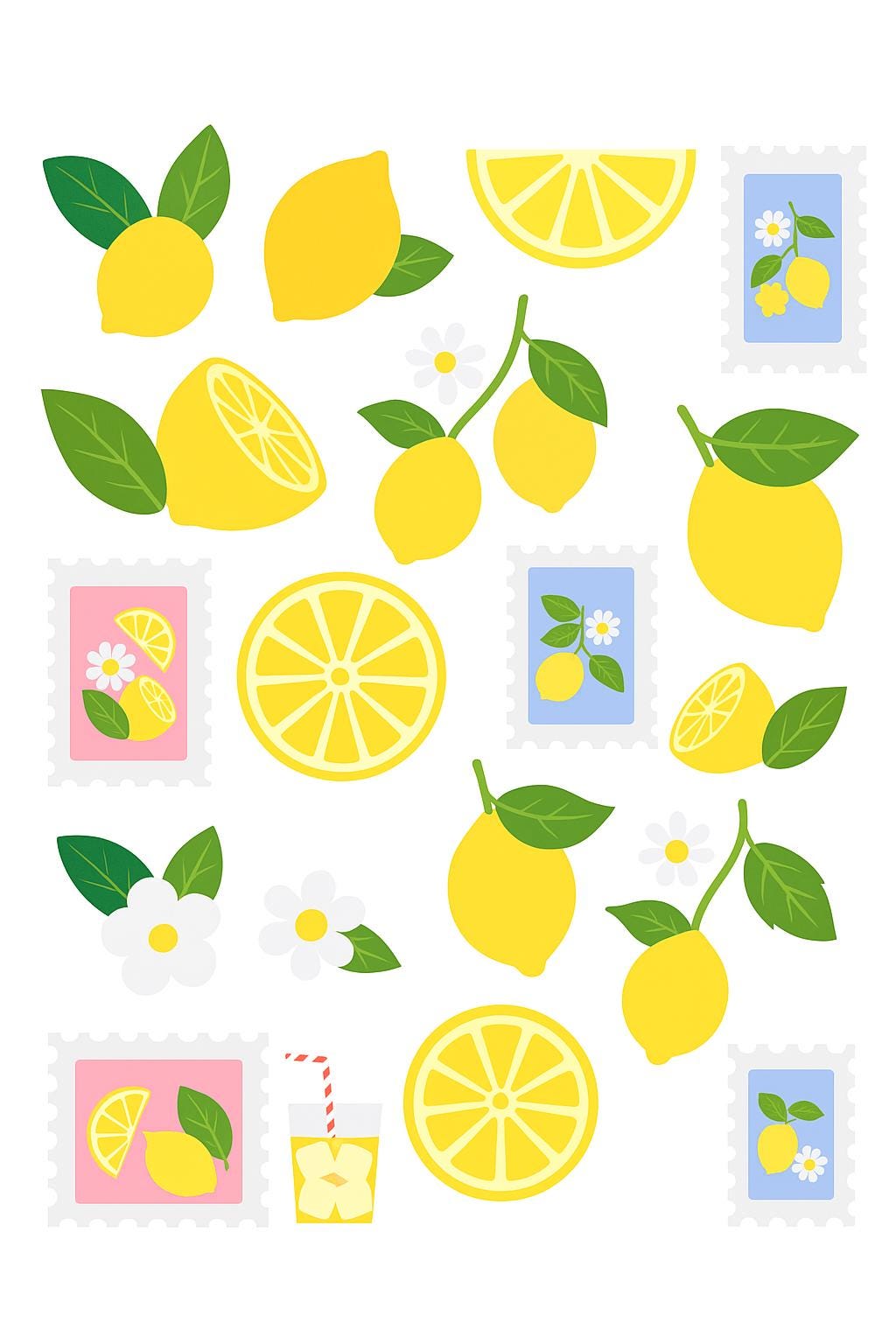Lemon-Themed Sticker Sheet | Summer Citrus Stickers | Daisy Lemon Planner Stickers | Cute Vinyl Decals | Bright Yellow Fruit Sticker Set