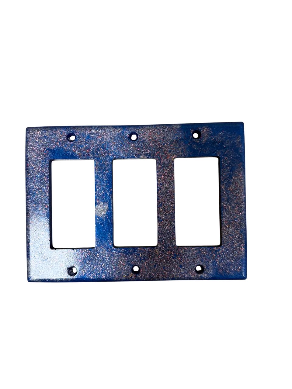 ResinTriple Toggle Light Switch Cover – Blue Galaxy Sparkle | Unique Resin-Coated Wall Plate