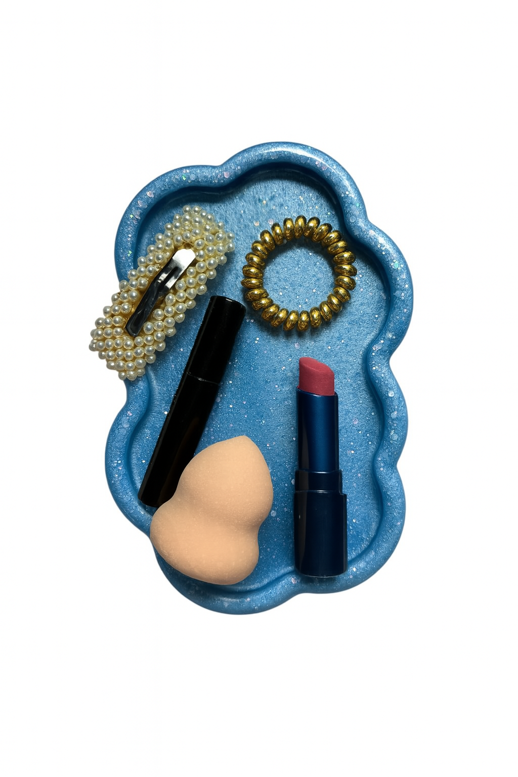 Blue Cloud Resin Trinket Tray – Glitter Vanity Organizer, Jewelry Dish, Makeup Holder, Handmade Gift