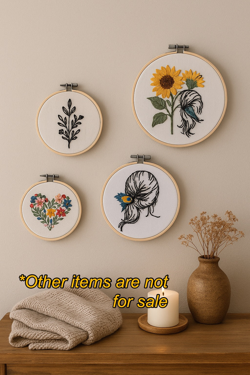 Peacock Feather Woman Hair Embroidery Hoop Art – Hand-Stitched Wall Decor, 6” Modern Minimalist Line Art