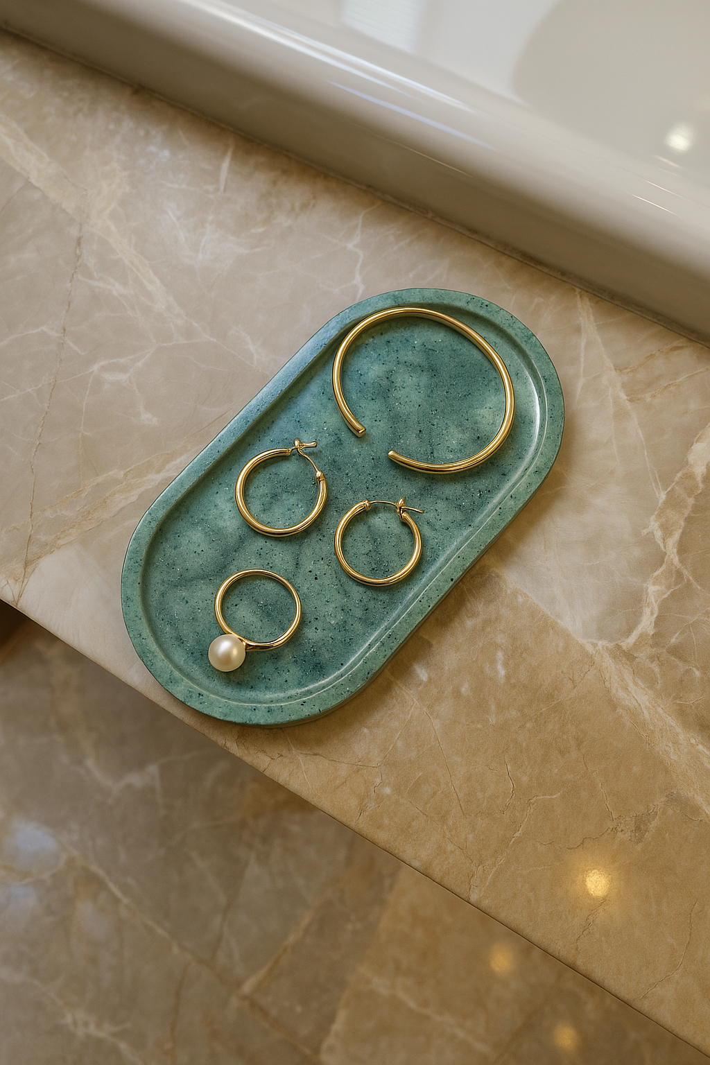 Handmade Oval Resin Tray – Teal Speckled Trinket Dish for Jewelry, Keys, Candles & Decor