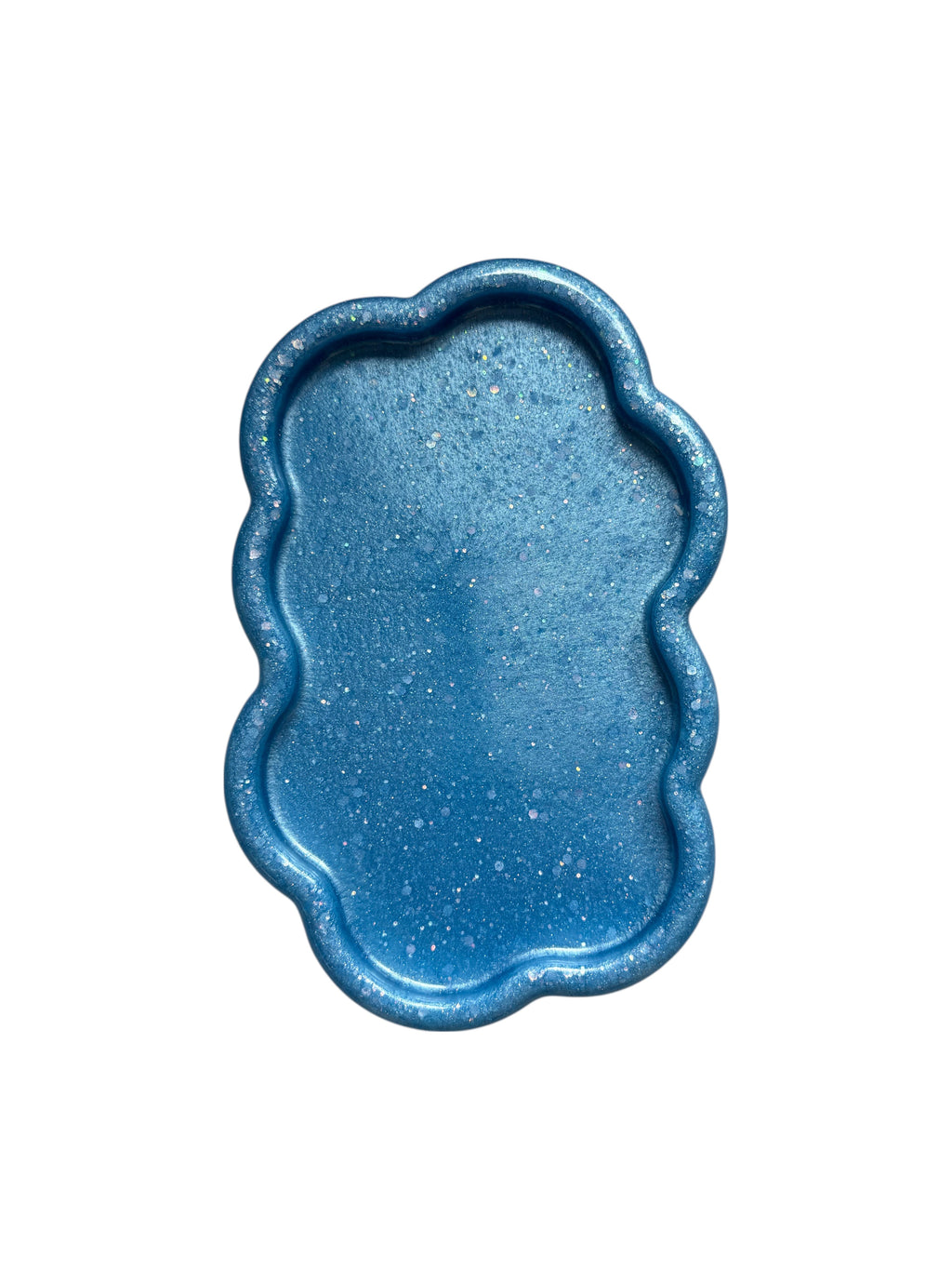 Blue Cloud Resin Trinket Tray – Glitter Vanity Organizer, Jewelry Dish, Makeup Holder, Handmade Gift