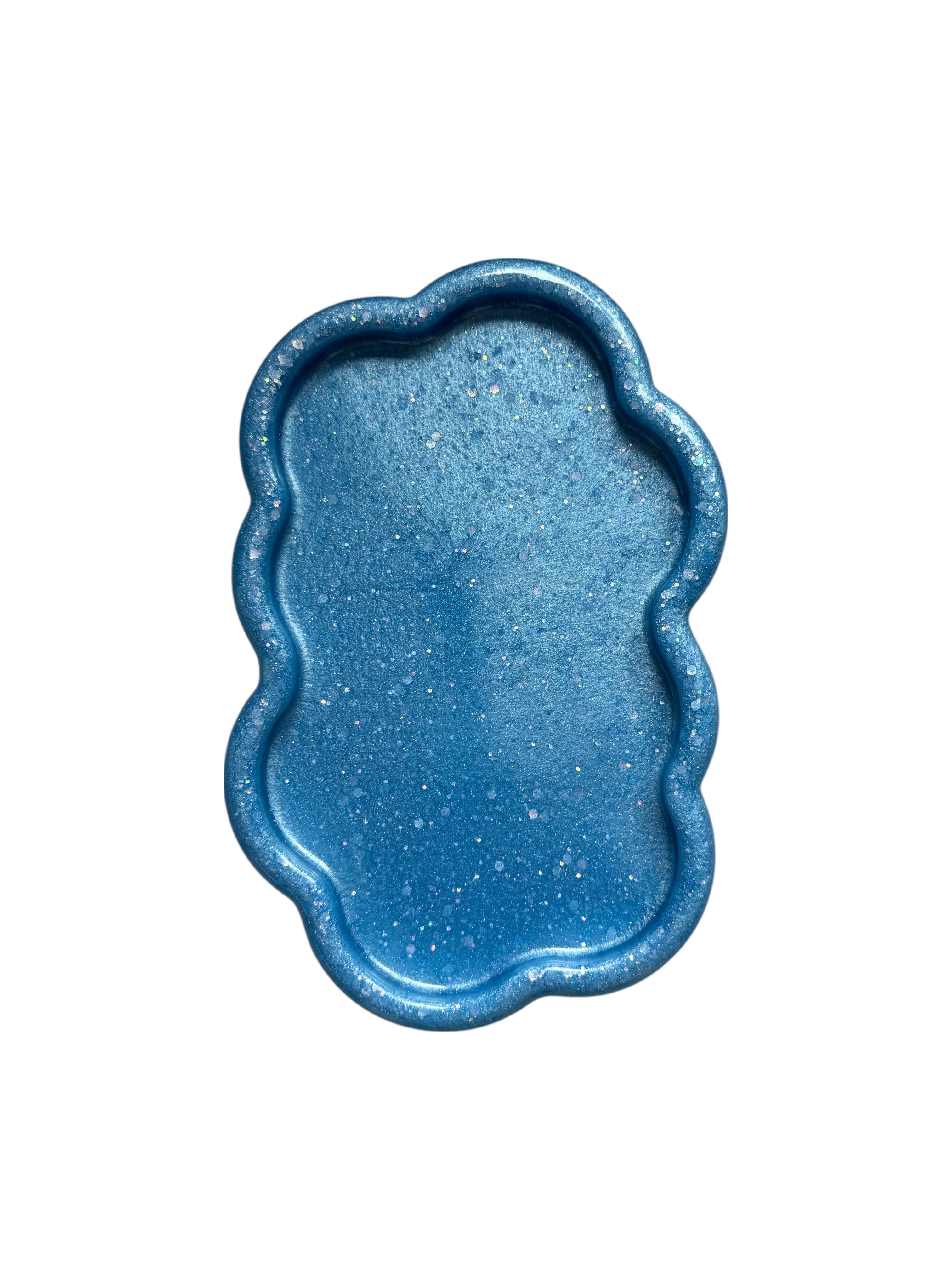 Blue Cloud Resin Trinket Tray – Glitter Vanity Organizer, Jewelry Dish, Makeup Holder, Handmade Gift