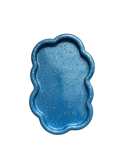 Blue Cloud Resin Trinket Tray – Glitter Vanity Organizer, Jewelry Dish, Makeup Holder, Handmade Gift