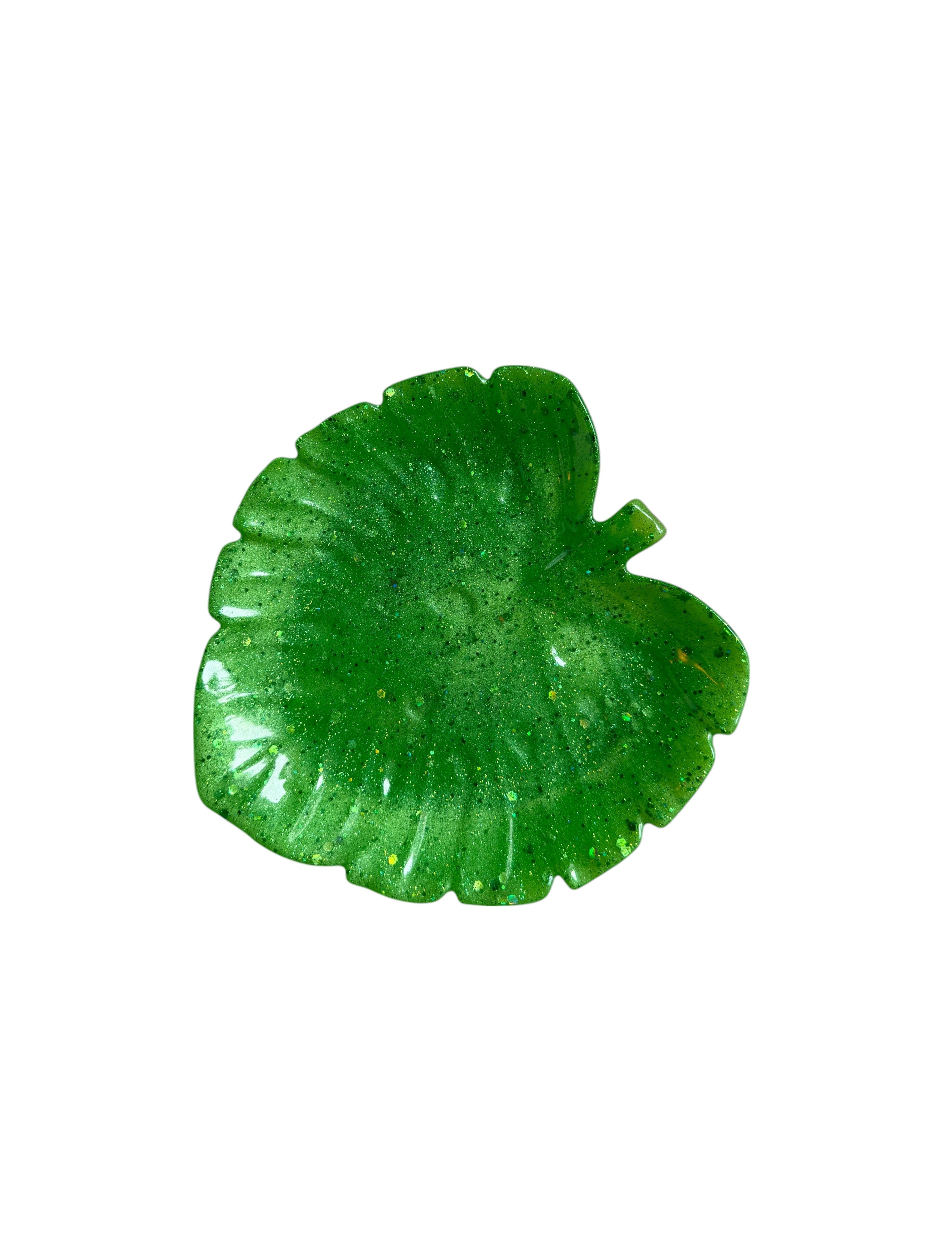 Handmade Green Leaf Trinket Dish – Resin Monstera Tray for Rings, Jewelry, Crystals & Decor