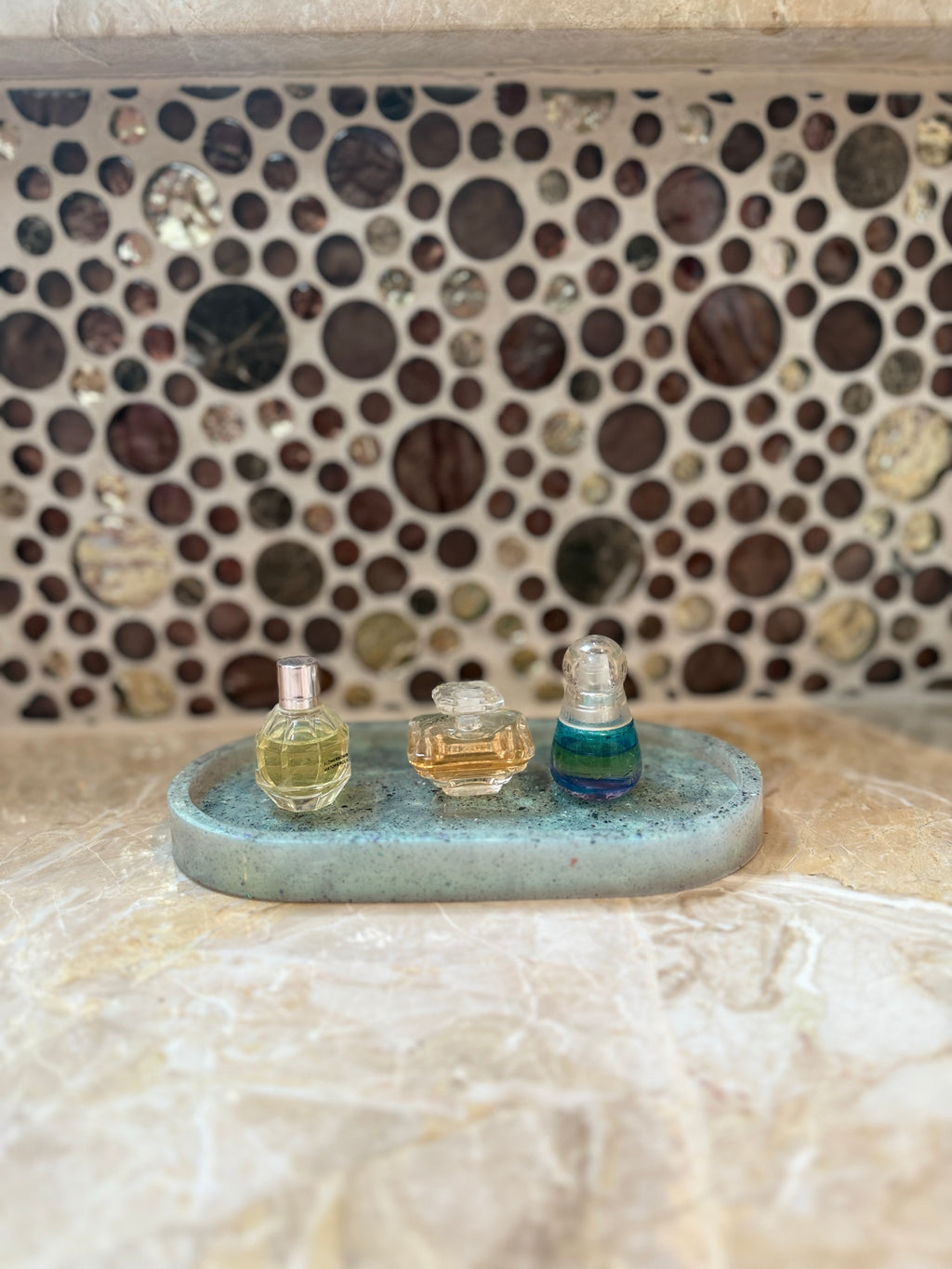 Handmade Oval Resin Tray – Teal Speckled Trinket Dish for Jewelry, Keys, Candles & Decor
