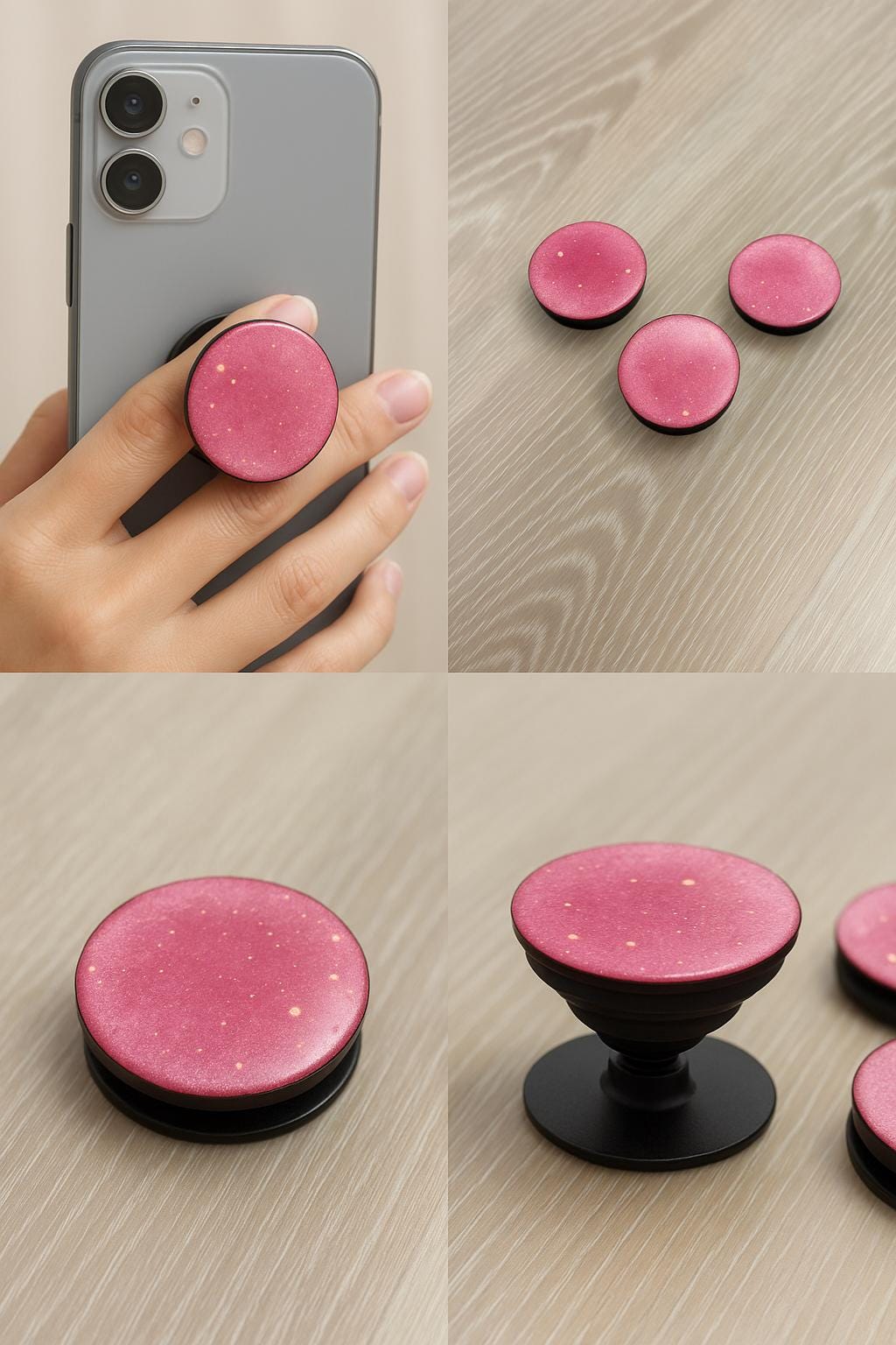 Glitter Pink Resin Phone Grip | Handmade Collapsible Grip & Stand | Shimmery Phone Accessory