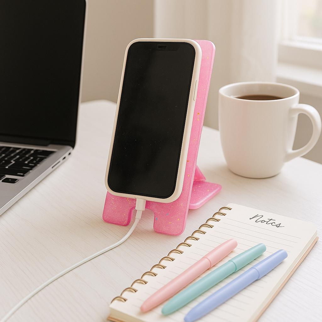 Glitter Resin Phone Stand – Handmade, Aesthetic Desk Accessory