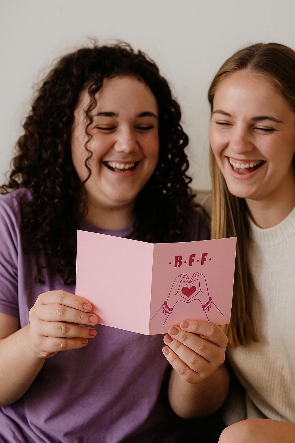 BFF Greeting Card – Cute Pink Best Friend Card with Heart Hands | Friendship Card, Just Because, Thinking of You, Galentine’s Day Gift