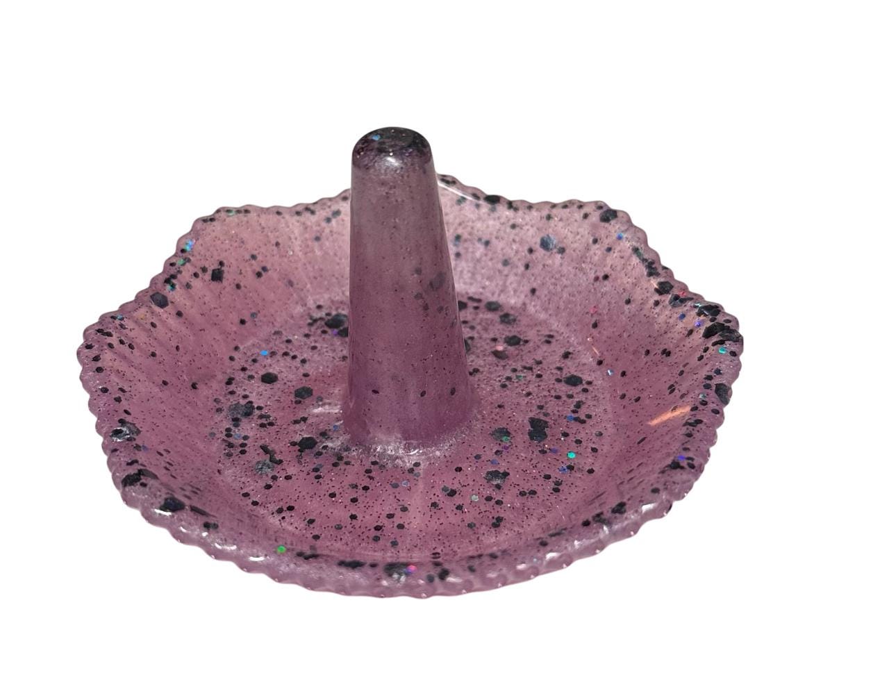 Handmade Purple Glitter Resin Ring Dish – Jewelry Holder for Rings, Earrings & Accessories