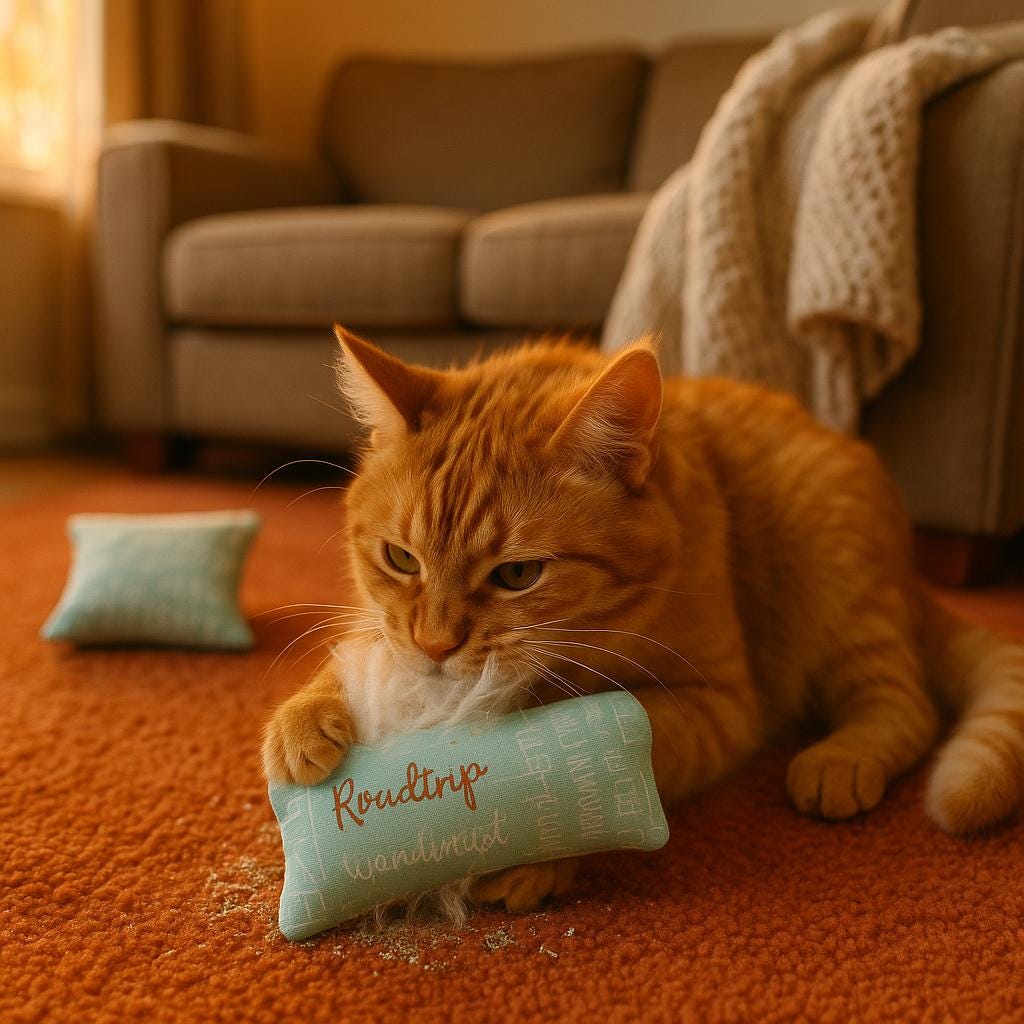 Handmade Catnip Pillows – Set of 3 Sizes | Wanderlust-Themed Fabric | Cat Toy with Organic Catnip