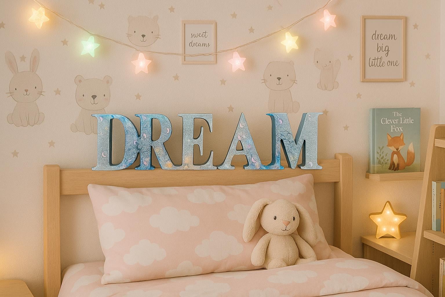 Handmade Resin "DREAM" Word Decor | Freestanding Letters with Moon Accents | Inspirational Shelf/Desk Art | Dreamy Nursery or Bedroom Decor