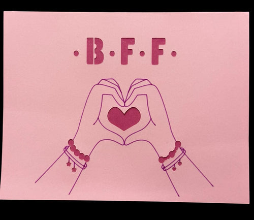 BFF Greeting Card – Cute Pink Best Friend Card with Heart Hands | Friendship Card, Just Because, Thinking of You, Galentine’s Day Gift