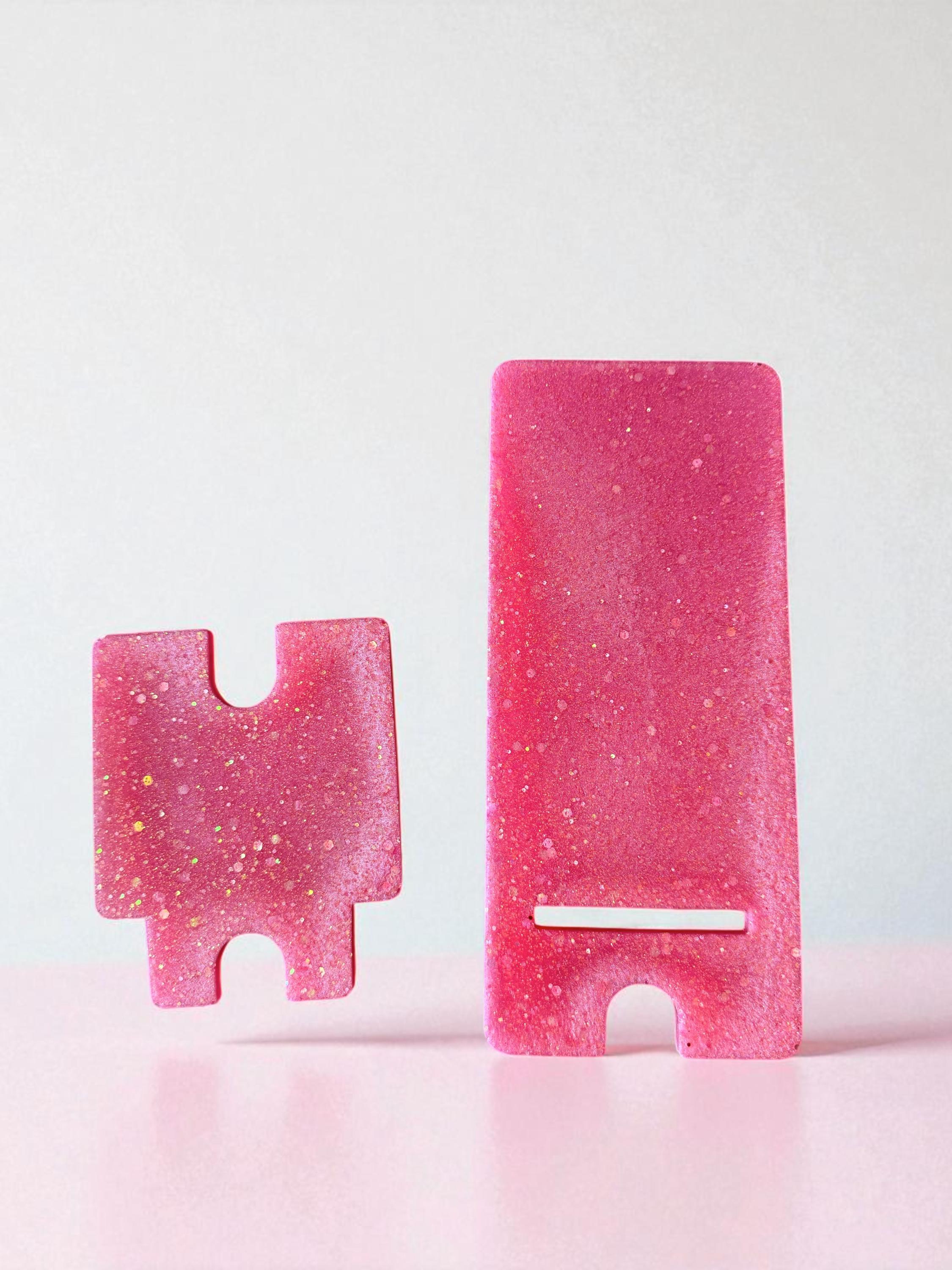 Glitter Resin Phone Stand – Handmade, Aesthetic Desk Accessory