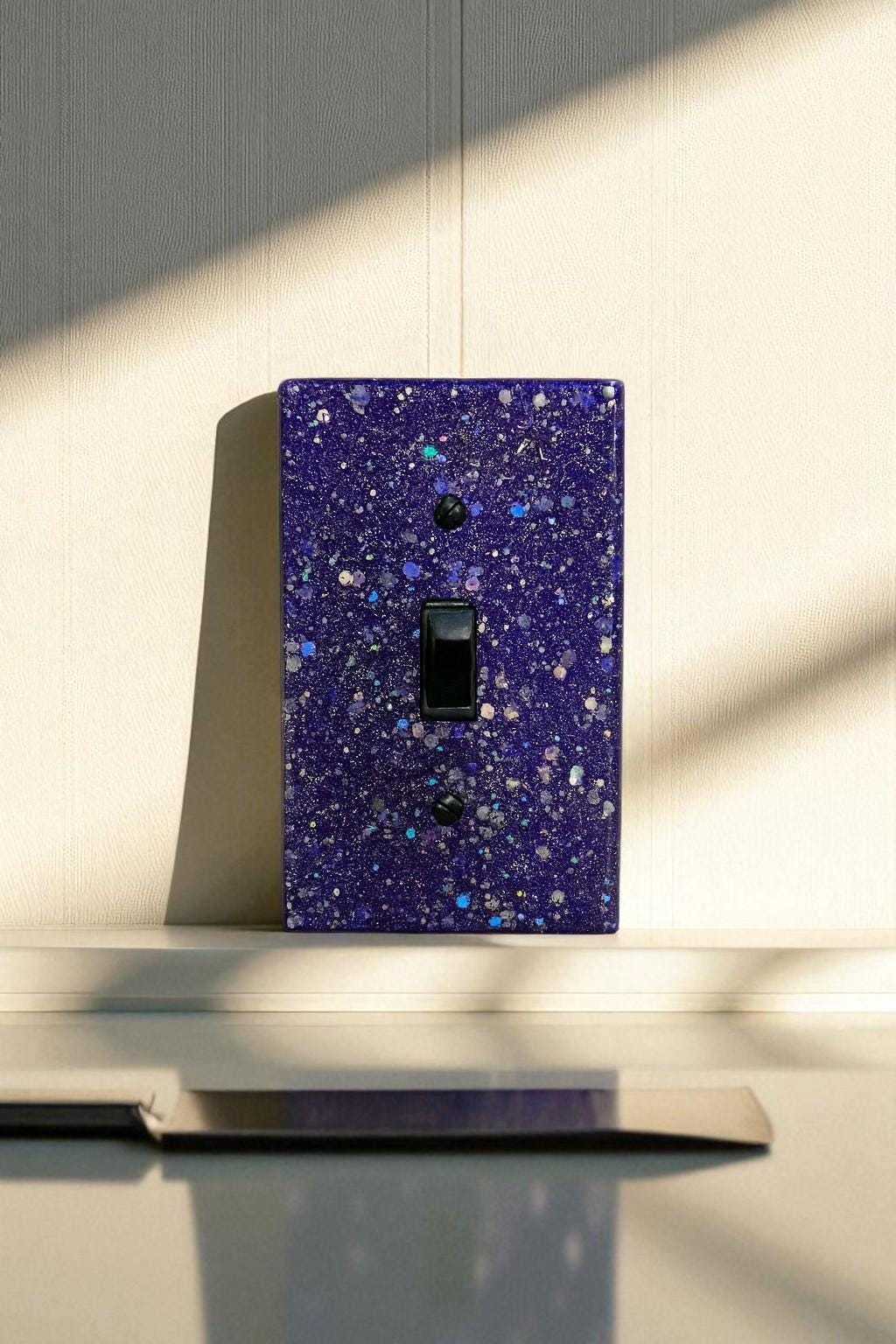 Purple Glitter Light Switch Cover – Handmade Resin Switch Plate – Sparkly Wall Decor for Bedroom, Dorm, or Office